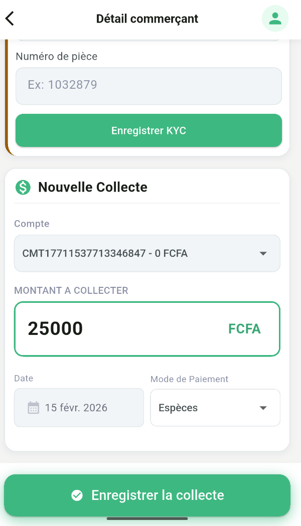 Détail commerçant et nouvelle collecte